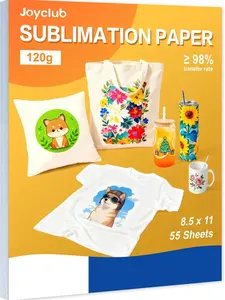 Joyclub Sublimation Paper 8.5x11 Inch 55 Sheets, Fast Dry, High Transfer Rate, Compatible with Sublimation Printers and Sublimation Ink for Blank T-Shirts Tote Bags Mugs Tumblers Hard Substrates 120g