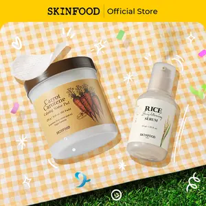 [SKINFOOD Official] Calm & Glow Duo | Carrot Toner Pad + Rice Serum, Korean Skincare Face Toner with 100% Cotton Pads, 48 Hours Fermented Korean Rice Water Serum for Glow Glass Skin, Hydrating, Pore Tightening, 8.81 oz. + 1.85 fl. oz.(250g + 55ml)