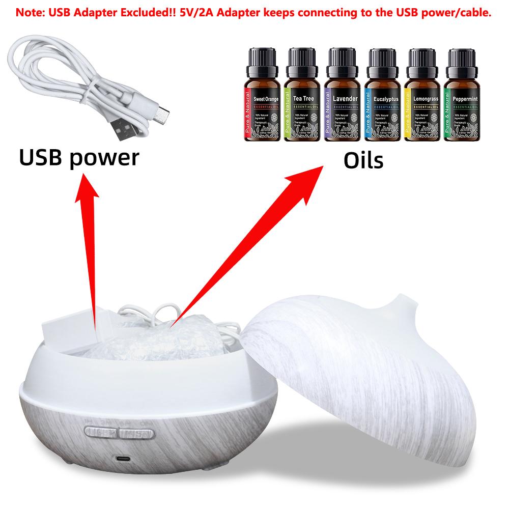 550ml Wood Grain Aromatherapy Diffuser with Remote, 6 Essential Oils & 7 Color LED Light 550ml Wood Grain Aromatherapy Diffuser with Remote, 6 Essential Oils & 7 Color LED Light