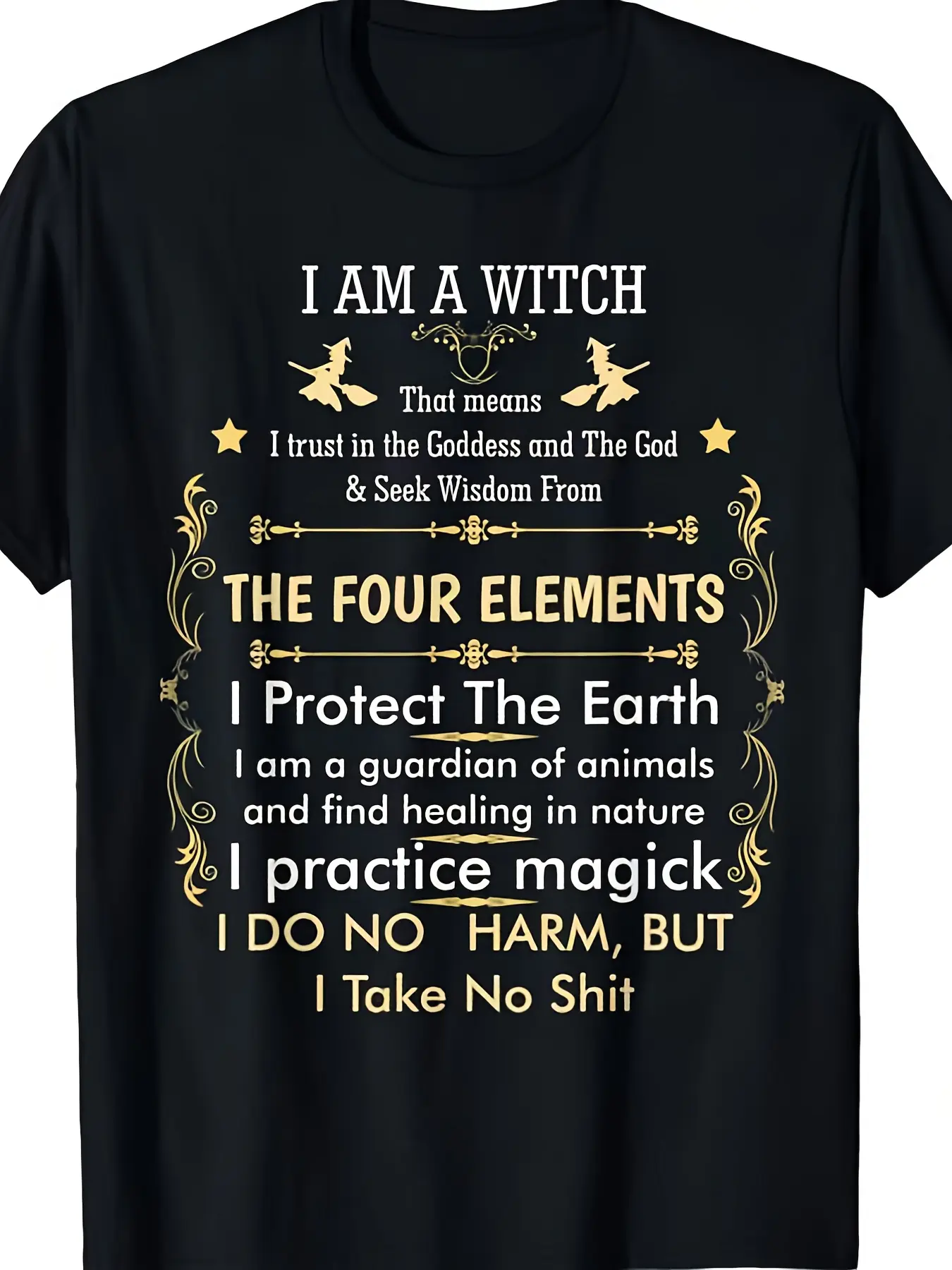 I Am a Witch Wicca T-Shirt - Unisex Pagan Witch Affirmations & Four Elements (Earth, Air, Fire, Water) - Heavyweight 220g Short Sleeve Witchcraft Symbol Clothing Suitable for Women & Women, Available - Wiccan Apparel for Pagan Practices