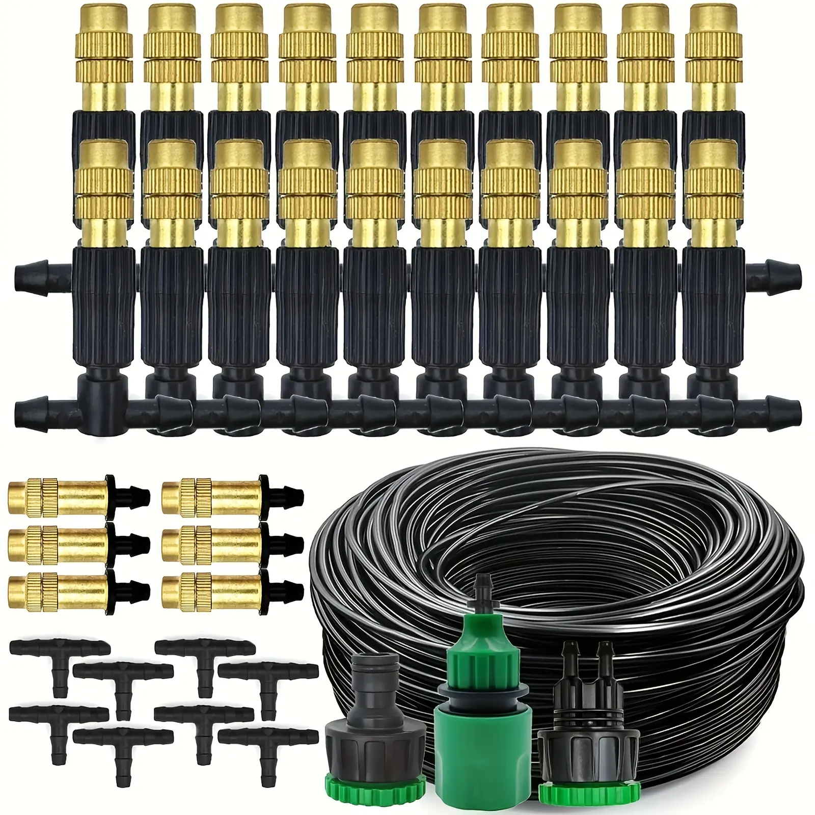 15m Outdoor Misting Cooling System Kit - 1/4" Brass Spray Nozzle Tips, 4/7mm Hose, Adjustable Sprinkler, Patio/Garden Irrigation, Temperature Control, Water-Saving, Easy-to-Install, Durable Backyard Mist Sprayer summerwins