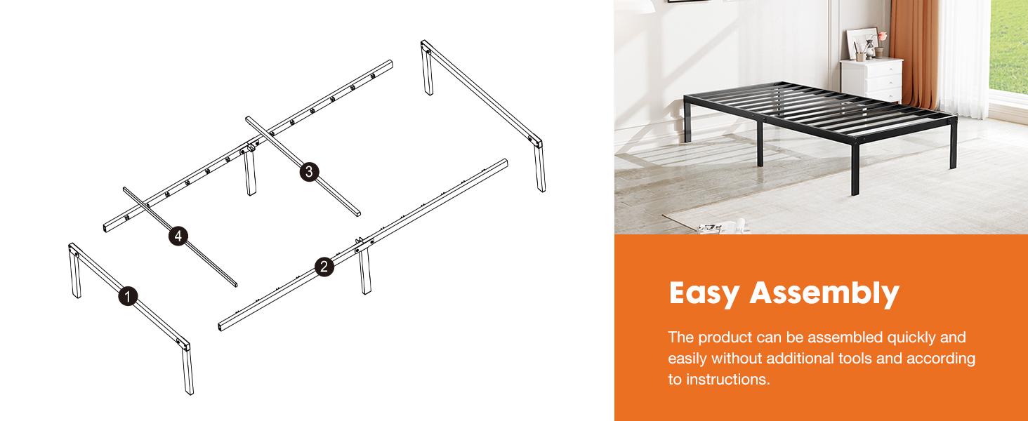 【Deal】Bed Frame，Heavy Duty Metal Platform Bed Frames with Storage Space Under Frame, 14 Inches, Sturdy Steel Slat Support, No Box Spring Needed