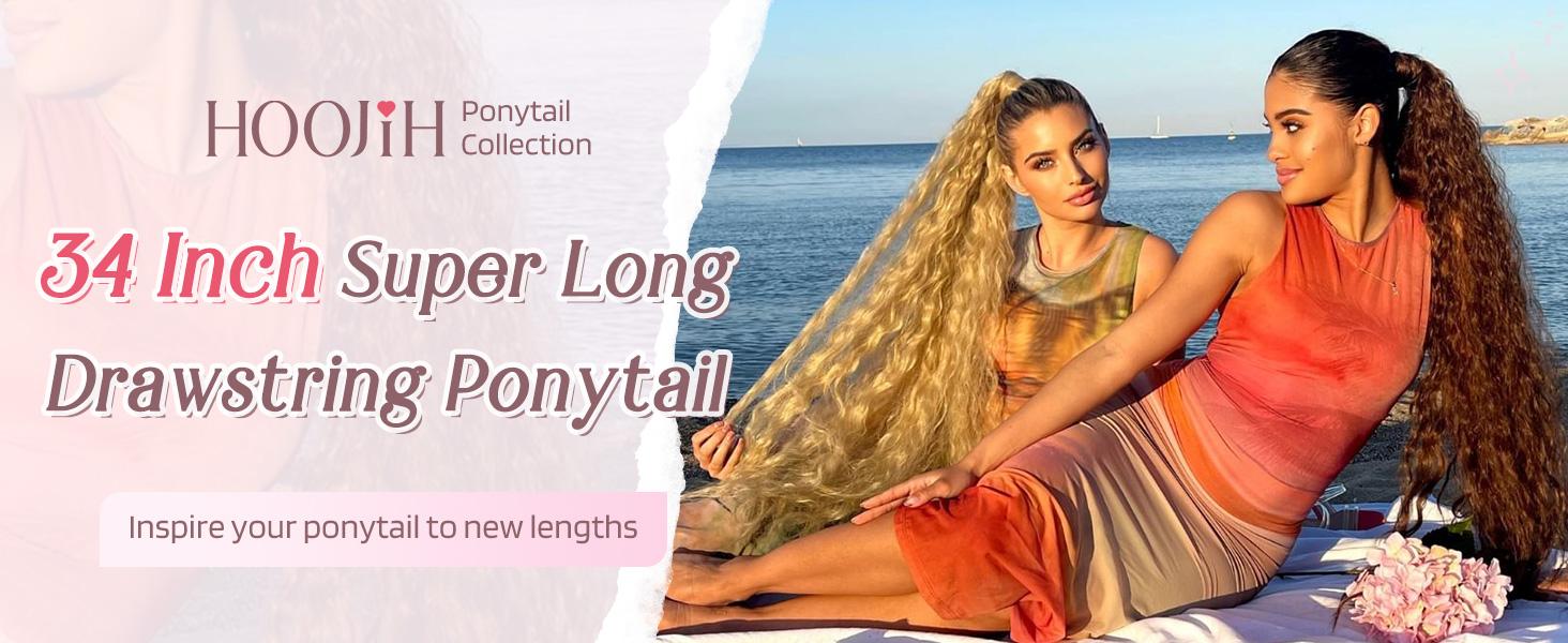 Final Stock：REECHO 34 Inch Extra Long Drawstring Pony Tails Hair Extension Fluffy Wavy Blonde Synthetic Fiber for Women Full Thick Lightweight Secure Fit
