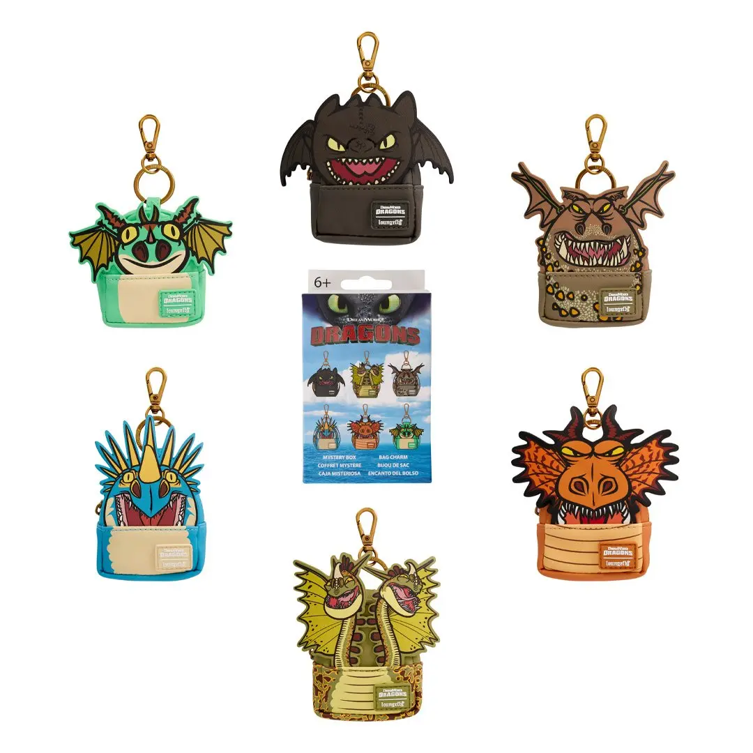 Loungefly DreamWorks How To Train Your Dragon Collectible Portable Keychain Charms & Twillies, Mystery Mini Backpack Attachment with Toothless, Stormfly, Hookfang