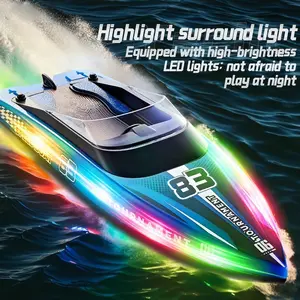 2.4GHz High-Speed RC Boat for Non-Stop Outdoor Tournaments - Features Dual Motor Drive, 60m Remote Control, Waterproof Sealed Hull & Colorful Surround Lights for All-Day Racing, Making it a Thrilling Christmas & Halloween Gift.