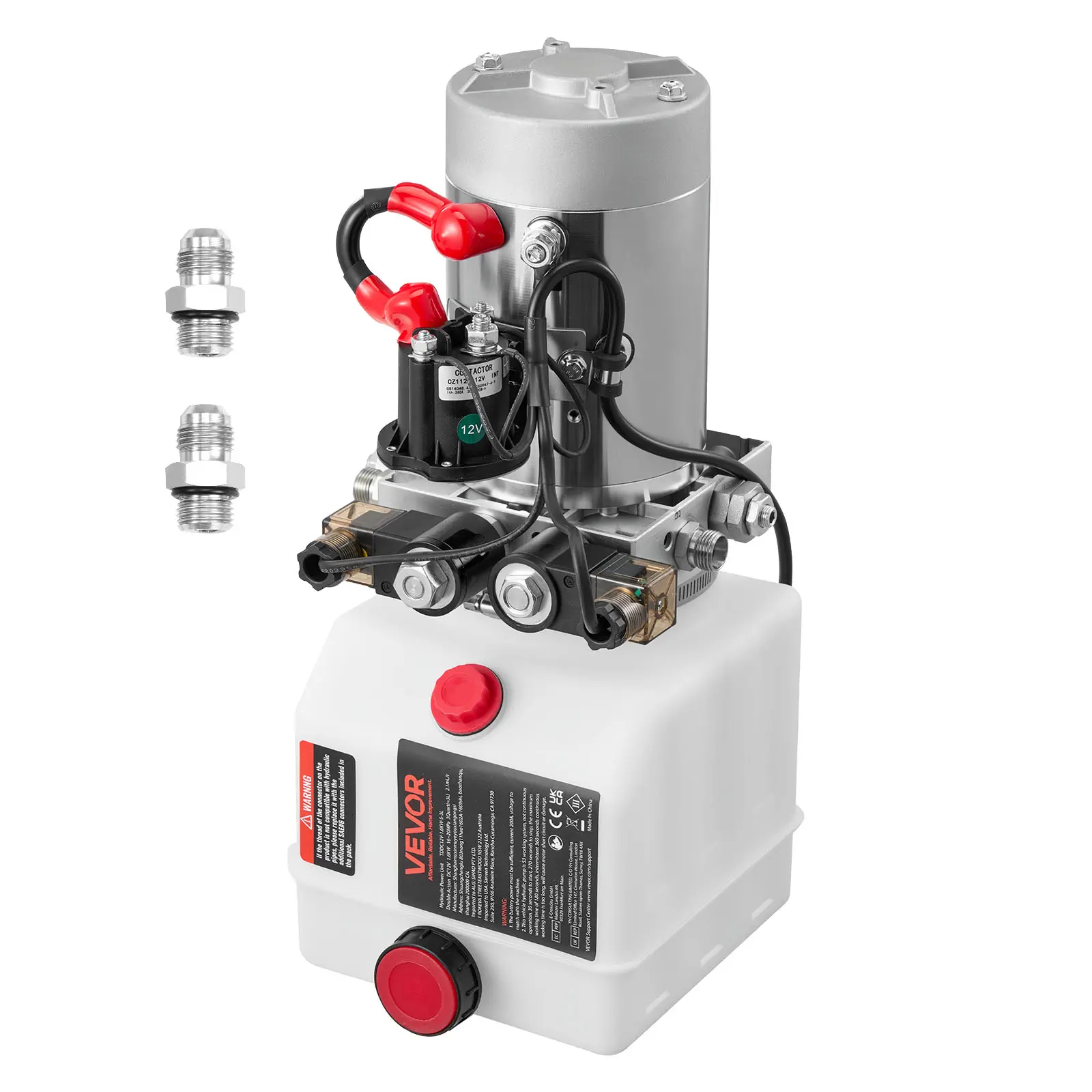 【summerfinds】VEVOR 4 Quart Hydraulic Power Unit, Double Acting Dump Trailer Pump, 3200 PSI Max Relief Pressure & 0.91 GPM Flow Rate, DC 12V Hydraulic Pump with Metal Reservoir for Dump Trailer Car Lifting, White