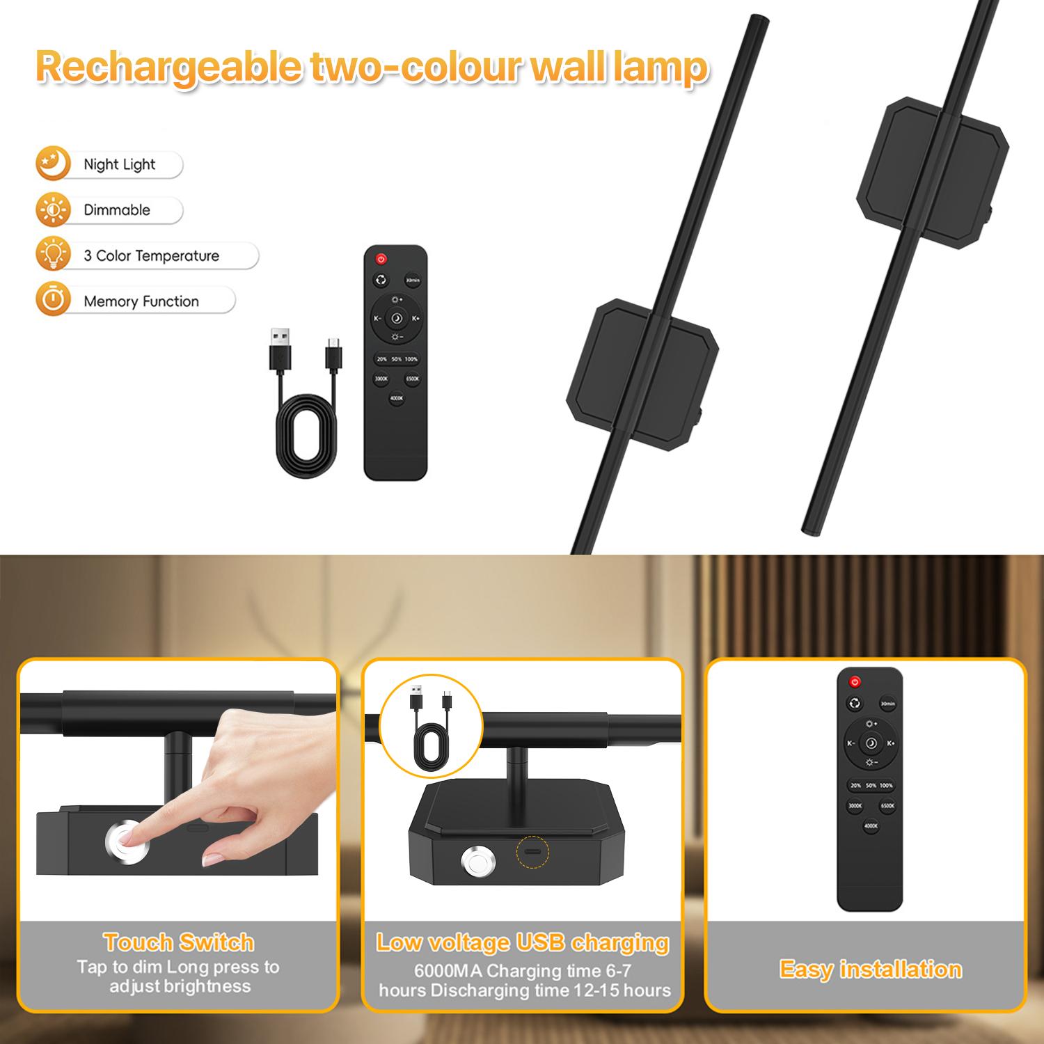 FLOWGO Bedroom Wall Lamps & Sconces With Remote Control, Dimmable Wall Sconces Set Of Two, Led Wall Mounted Light, 10000mAh Battery Operated Wall Sconce, Rechargeable Wall Lamp, 350°Rotate, 3000K-6000K, For Bedroom, Living Room, Hallway FLOWGO Bedroom Wall Lamps & Sconces With Remote Control, Dimmable Wall Sconces Set Of Two, Led Wall Mounted Light, 10000mAh Battery Operated Wall Sconce, Rechargeable Wall Lamp, 350°Rotate, 3000K-6000K, For Bedroom, Living Room, Hallway