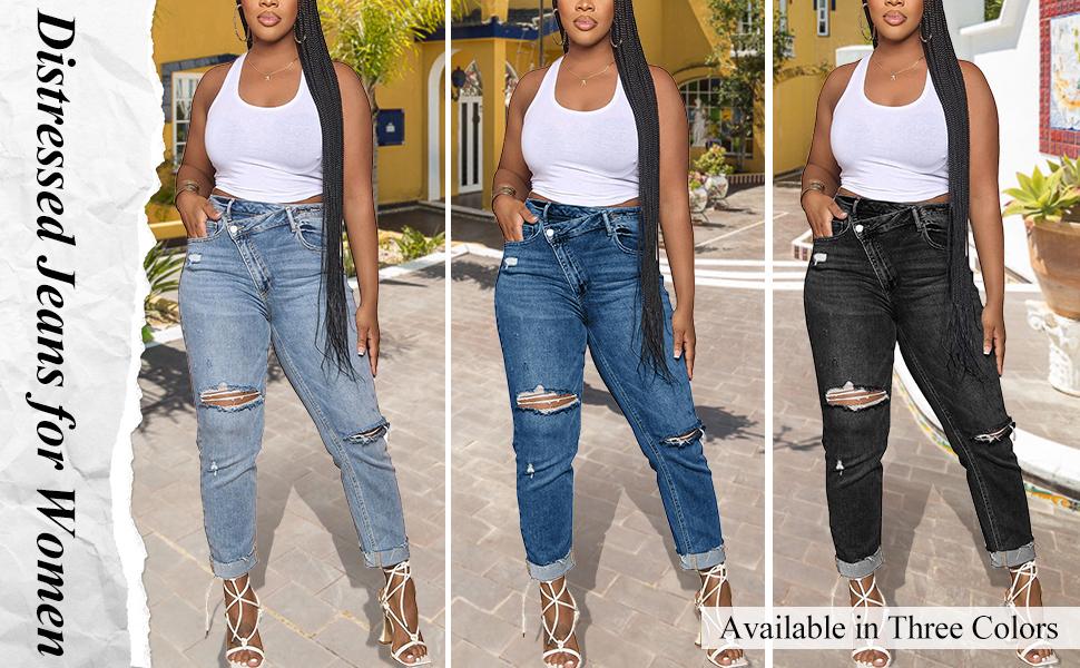 MNLYBABY Women's Skinny Ripped Jeans Mid-Rise Stretch Ripped Denim  Women's Curve-Shaping Skinny Jeans