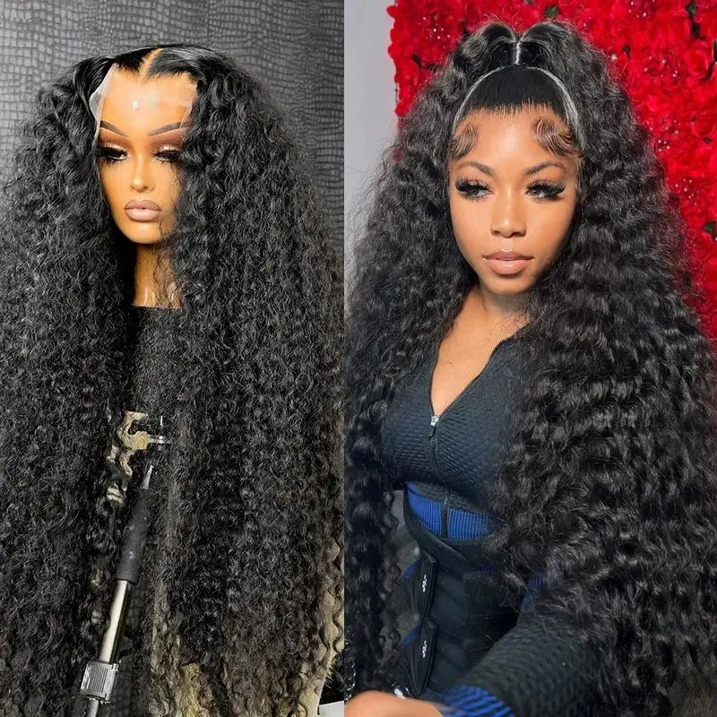 MYLOCKME Hair 32 34 Inch 13x6 13x4 Lace Front Human Hair Wigs Pre Plucked For Women Deep Wave Human Hair Lace Frontal Wigs 200 Density HD Transparent 4X4 Lace Closure Wig