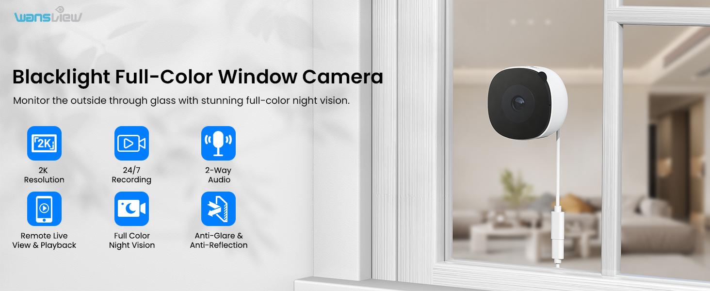 Wansview 3MP 2K Window Security Camera, Low Power <6W, 16X Digital Zoom, 2.4GHz WiFi, AI Full-Color Night Vision, Person & Motion Detection, 24/7 Recording, SD/Cloud Storage(optional),Easy Setup, Works with Alexa & Google Home, ONVIF/RTSP