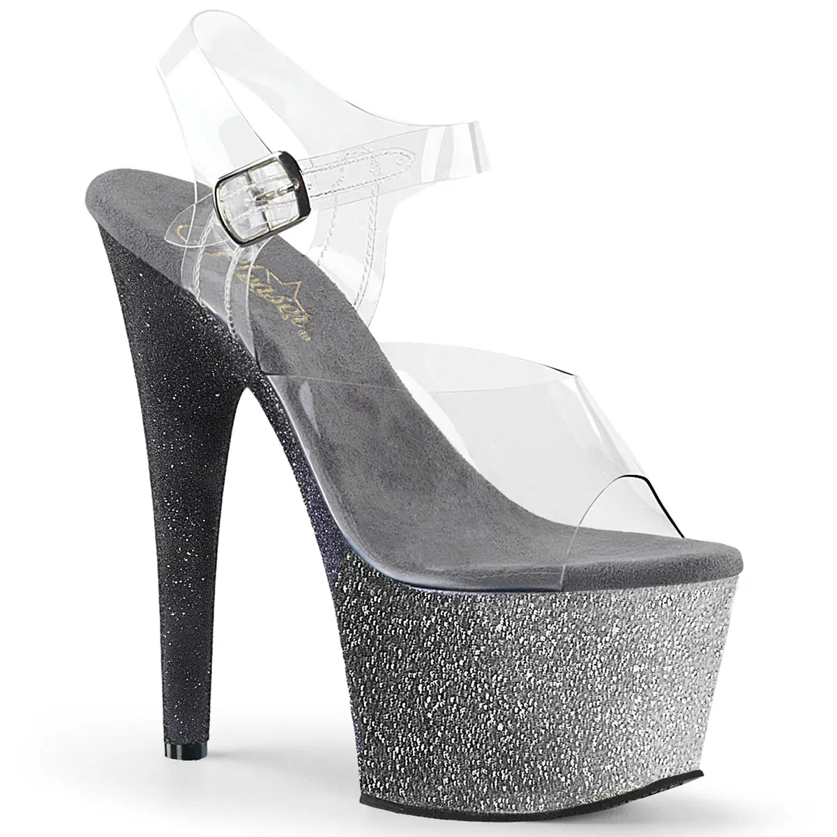 Pleaser Adore-708OMBRE Women's Platform Sandals - 2 3/4-inch Platform, 7-inch Heel, Sparkling Sole, Elegant High Heels Footwear, Statement Shoes, Fashion, Clear/Silver