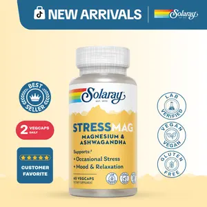 Solaray StressMag Magnesium Glycinate & Ashwagandha Capsules for Adults – Relaxation, Mood & Stress Support Supplement