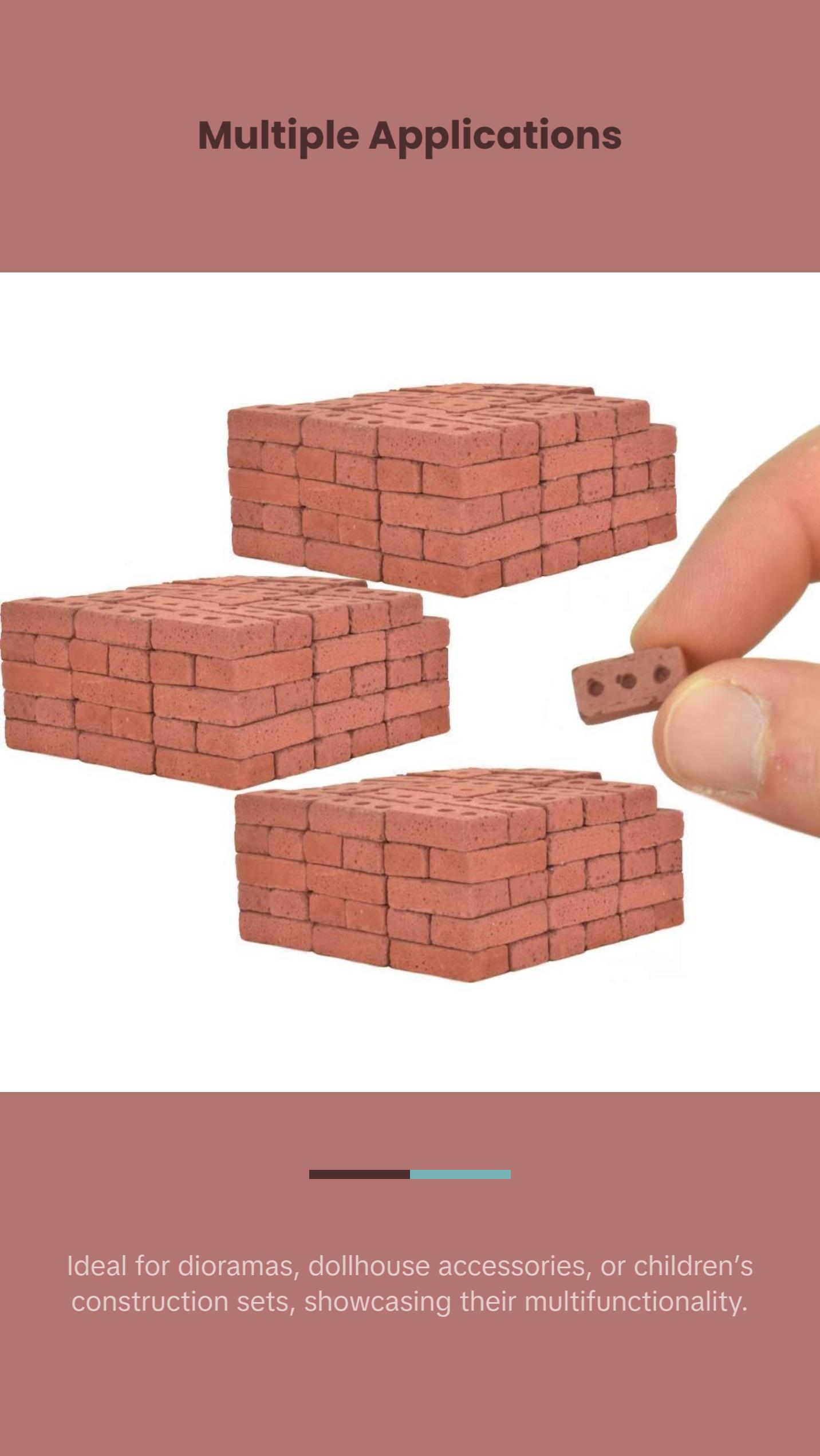 1/12 Scale Real Mini Cement Red Bricks – Dollhouse Masonry Bricks for Diorama, Model Train Layout, Mini Construction Projects, Mini Building Supplies – Handmade Small Batch USA