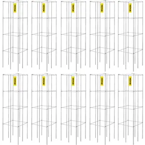 VEVOR Tomato Cages,  11.8\" x 11.8\" x 46.1\", 10 Packs Square Plant Support Cages, Silver PVC-Coated Steel Tomato Towers for Climbing Vegetables, Plants, Flowers, Fruits