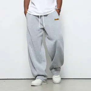 Men's knitting Solid Color Drawstring Loose Fit Straight Sports Pants,Letter label design Versatile Casual Style Joggers,Plain Sweatpants,Suitable For Daily Commute Wear,Outdoor Hiking,Leisure Travel,Going Out Trousers,For Spring/Autumn/Winter Menswear