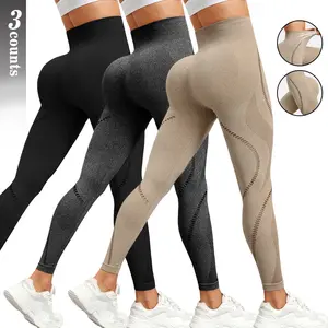 TCVC Sports Woman High Waist Crinkled women'sYoga Leggings High Stretch Seamless Tights For indoor &Outdoor Workout Abdomen Control shaping Peach ButtCasual Versatile 3 Counts