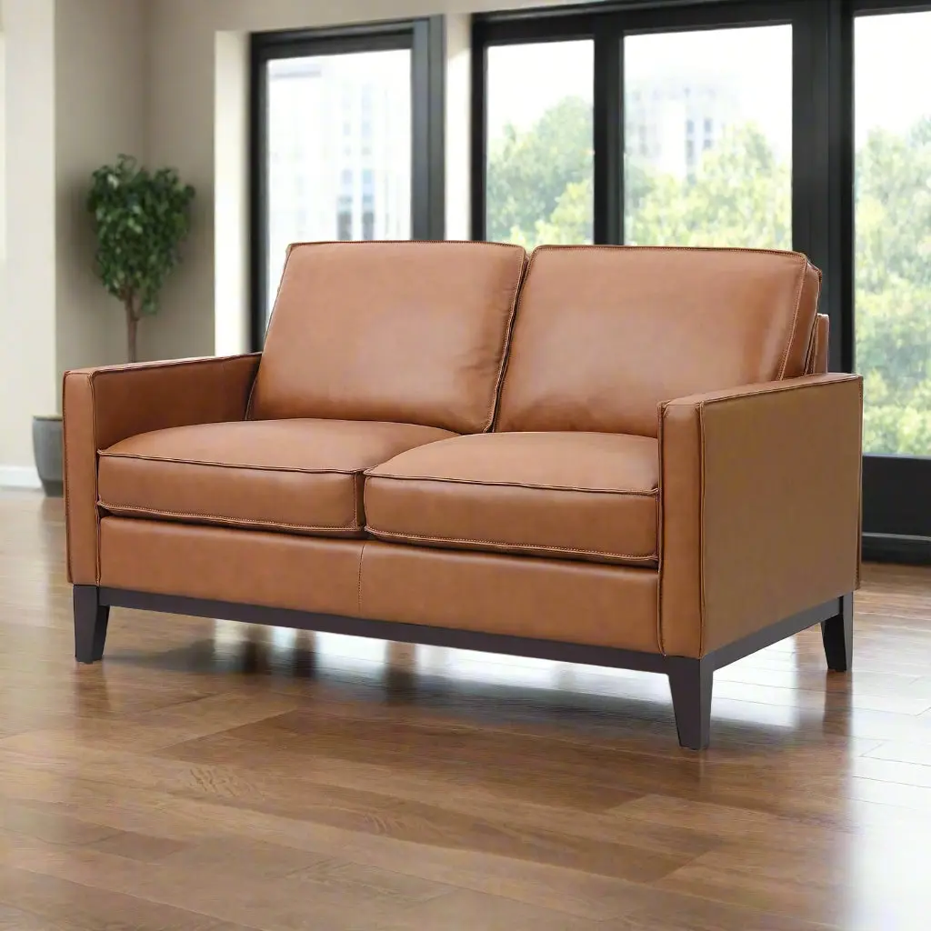 Samhara Italian Top Grain Leather 2-Person Love Seat Couch - Chestnut Earth Tone, Sturdy, Supportive Sitting, Good Looking, Cushioned Seat Indoor Furniture Sofa