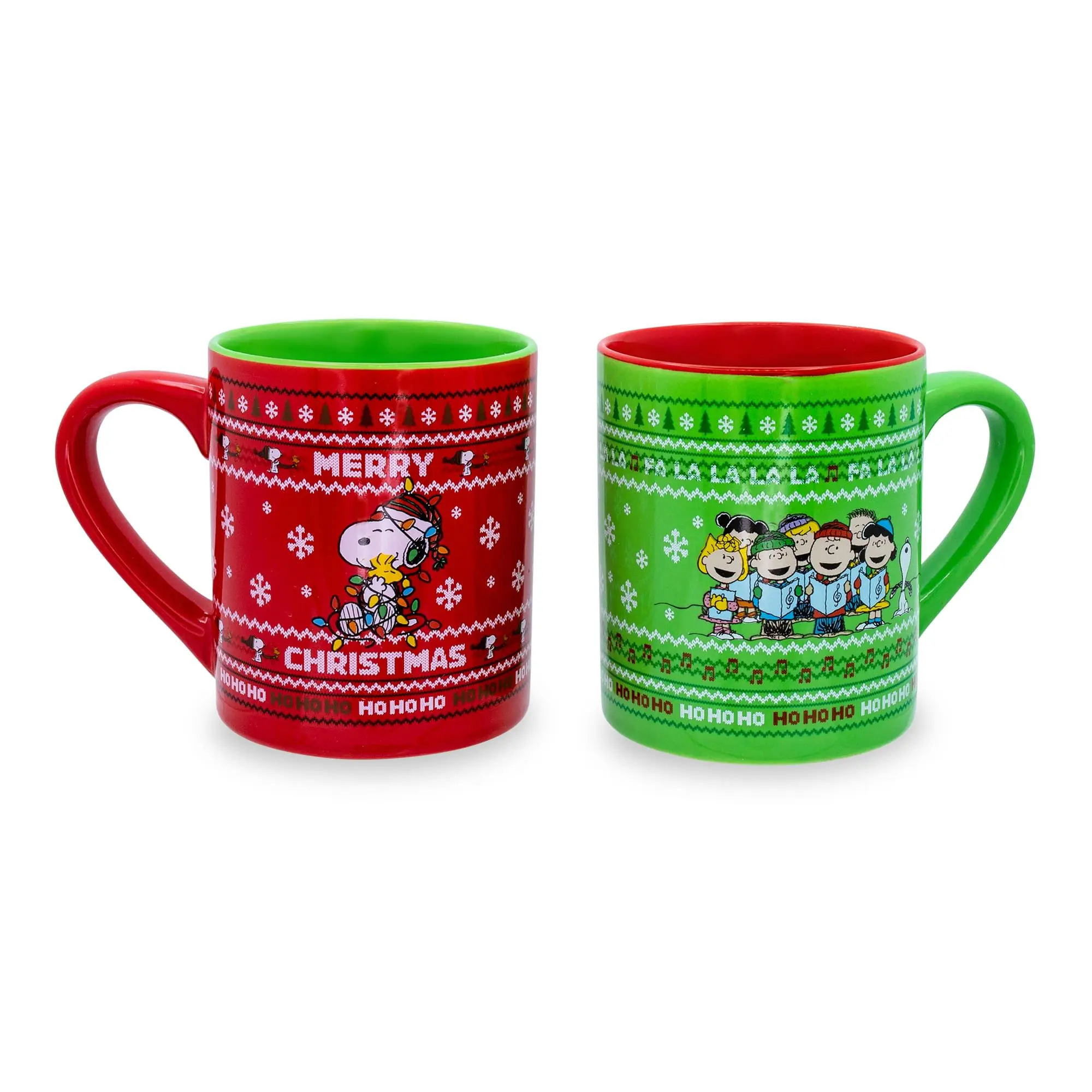 Peanuts Charlie Brown & Snoopy Christmas Sweaters Ceramic Coffee Cups - Set of 2, Funny Accent Mugs for Drinks & Beverages, Cup