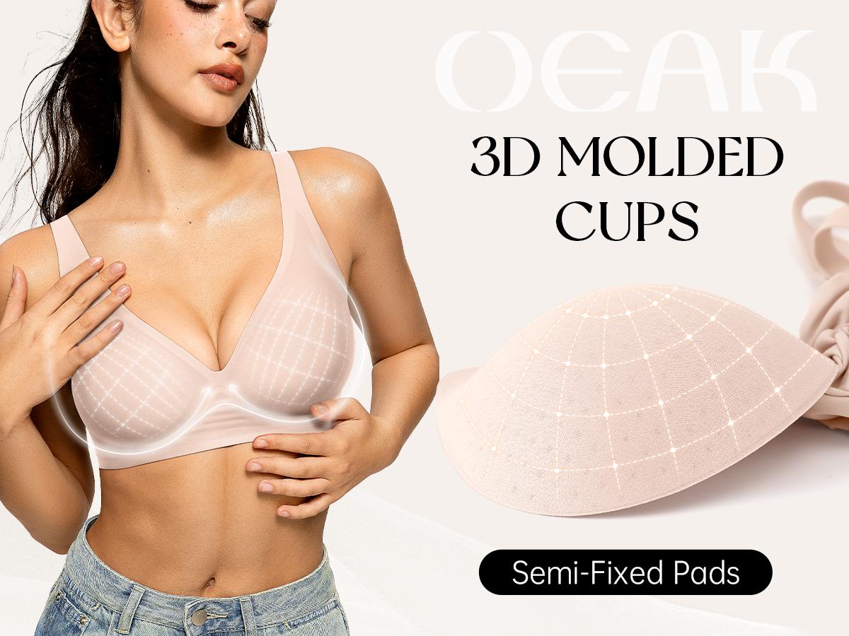 OEAK Womens Jelly Bras Wireless Comfortable Soft Push Up Bralettes Seamless Tshirts Bras Deep V Everyday Bras