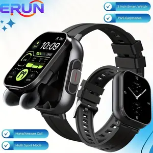 ERUN 2in 1 Smart Watch with Earbuds Wireless 5.11 cm Display TWS Earphones Headset Make Answer Call Sport Smartwatch for iPhone Android Smartphone