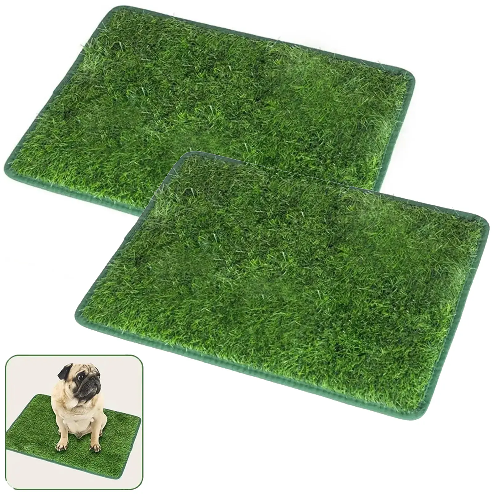 2-Pack Artificial Grass Dog Training Pads, Non-Slip Waterproof Bottom Pet Mat with Breathable Drainage Grass Texture, Waterproofing & Easy Cleaning for Indoor Household Use