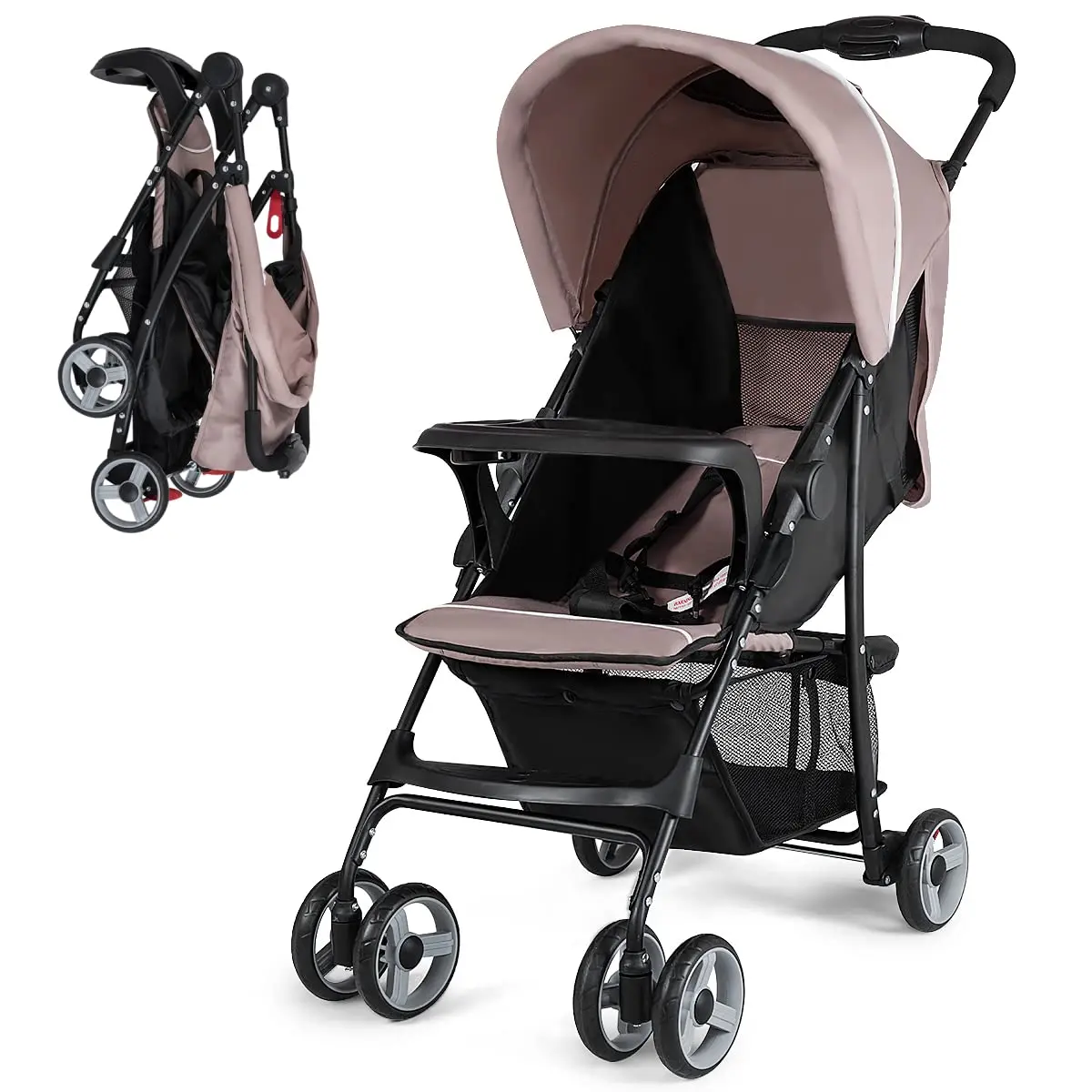 Costzon Lightweight Toddler Stroller, Compact Airplane Travel Stroller, Easy 1-Hand Fold Stroller w/Adjustable Backrest/Footrest/Canopy, 5-Point Harness & Storage Basket