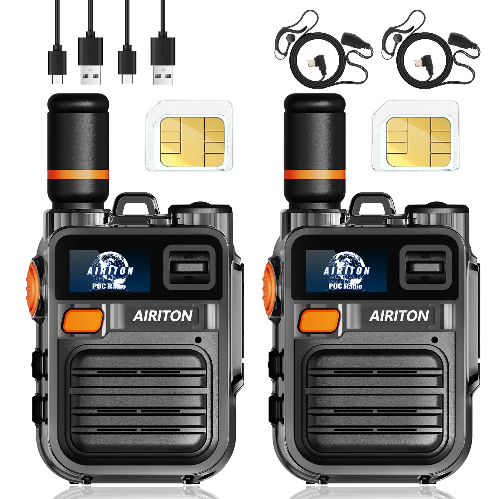 2Pack AIRITON  Long Range 4G Push-to-Talk Walkie Talkies Global Radio 4G POC Unlimited Range Radio with 1 Year SIM Card 5000 Miles for Home,Business