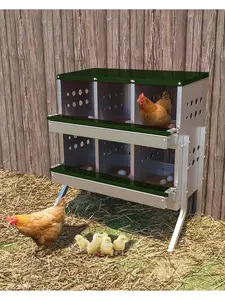 Metal Chicken Nesting Box For Laying Eggs, Rustproof Wall-Mountable Roll Away Chicken Laying Boxes For Hens, Waterproof, Ventilated With Perch, 6 Compartments With Legs, Green