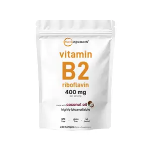 Micro Ingredients Vitamin B2, Riboflavin 400mg, 240 Softgels with Coconut Oil