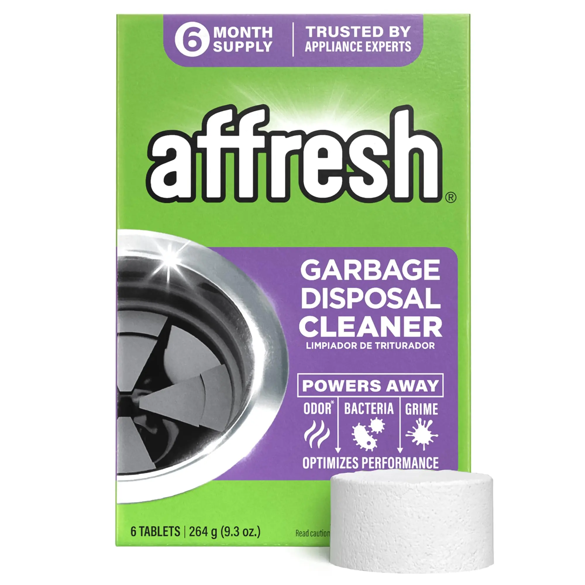 Affresh Garbage Disposal Cleaner, Helps Power Away Odor Causing Bacteria, Debris & Grime in Grind Chamber, Impeller & Drain Pipe, 6 Tablets, 6 Month Supply