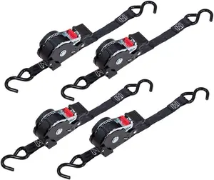 Retractable Ratchet Straps 1763lb Break Strength Self Retracting Ratchet Straps Heavy Duty with Soft Loops 10FT Auto Tie Down Straps Easy Retract for Motorcycle Truck Securing Cargo 4Pack
