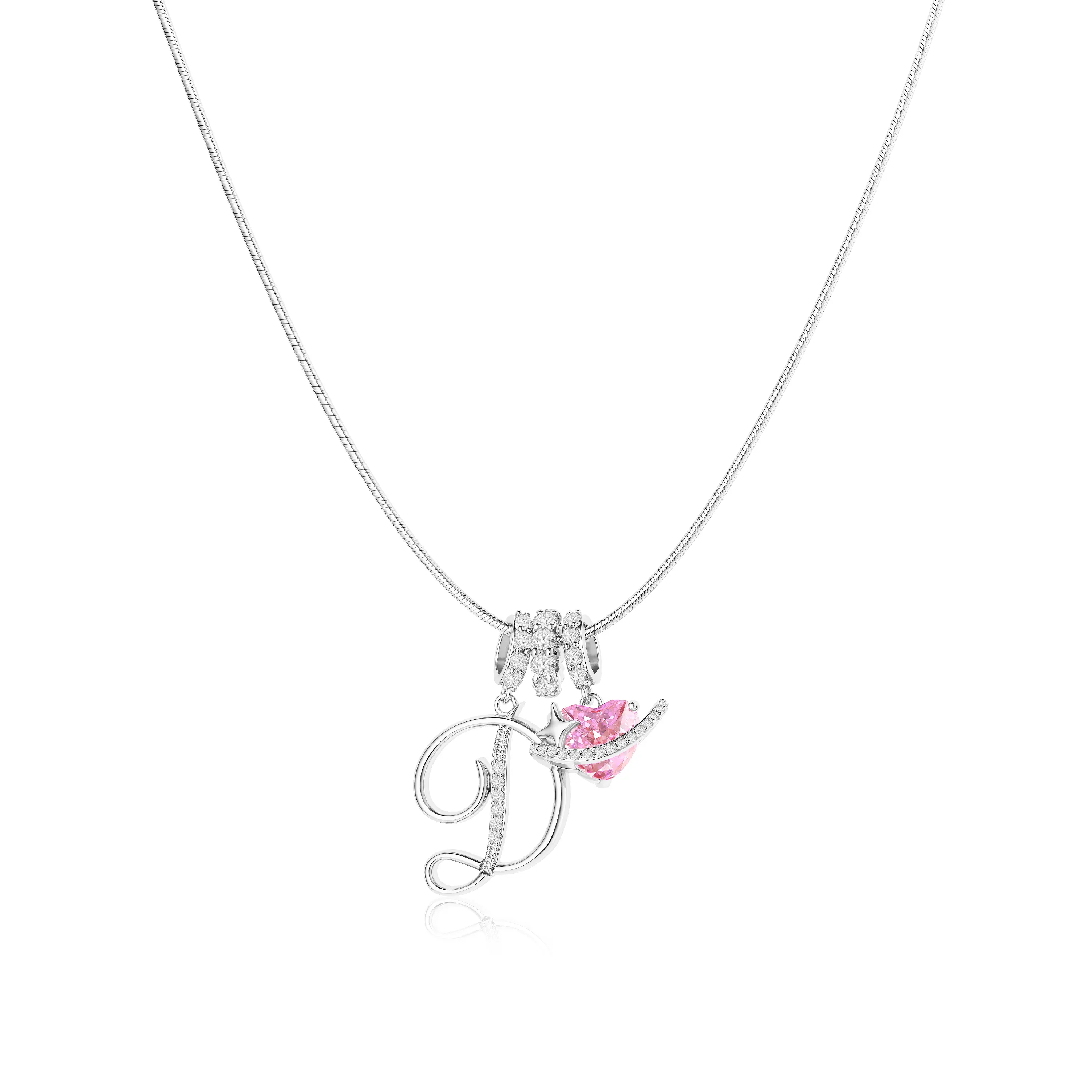TEWIKY 3-Layered Initial Necklace for Women, 925 Sterling Silver Pendant with Pink Heart Zircon, Adjustable Snake Chain Choker, Personalized Letter Jewelry for Womens Gifts, Accessories For Women, Initial Necklaces, Stylish Accessories, Chains, Heart Neck