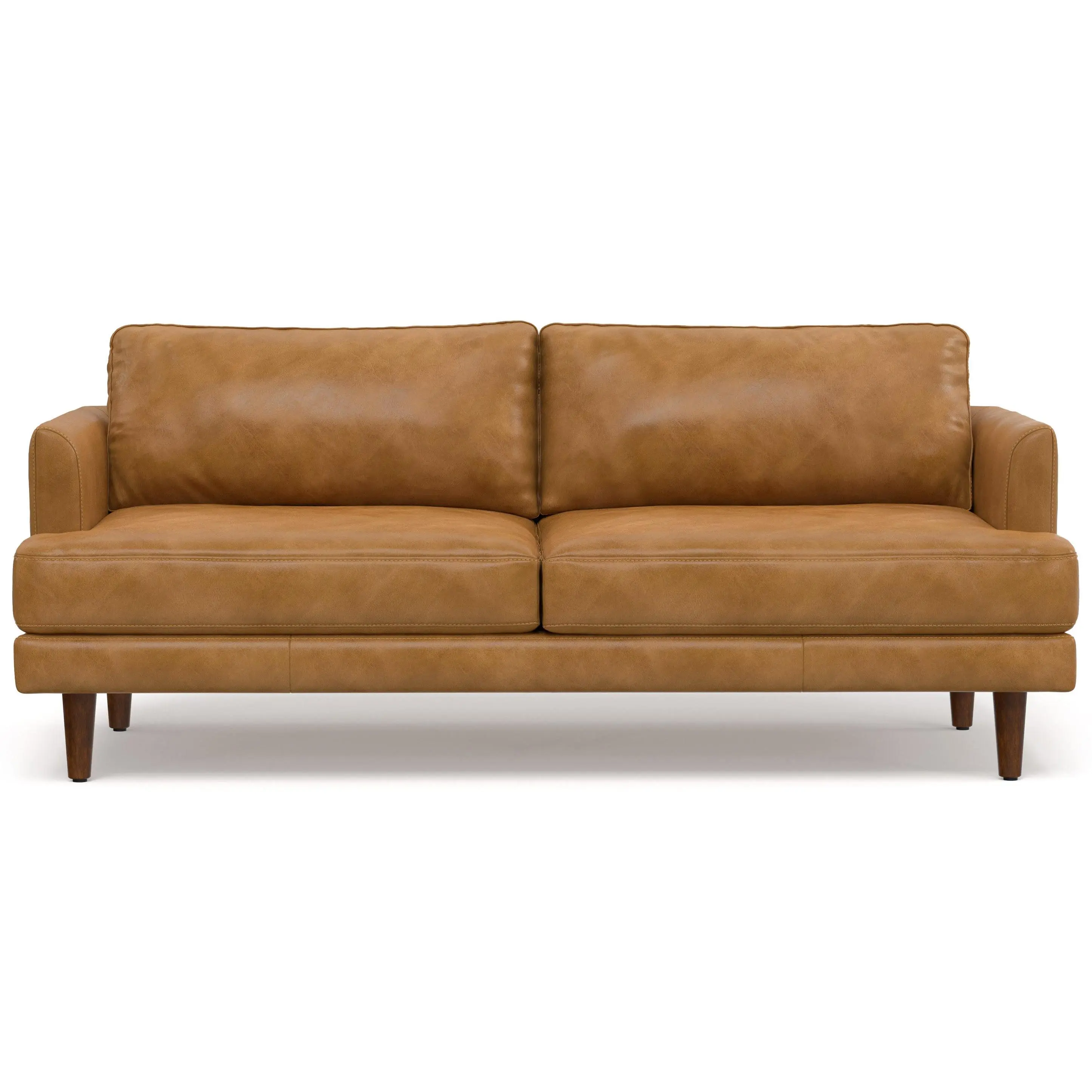 Livingston 76-in Genuine Leather Modern Upholstered Sofa - 2-Seat Comfy Couch, Midcentury Minimal Chic, Stain Resistant, Easy Setup, Brown Indoor Furniture, Supports 600lbs, Space-Saving for Open-Concept Condos, Small Rooms