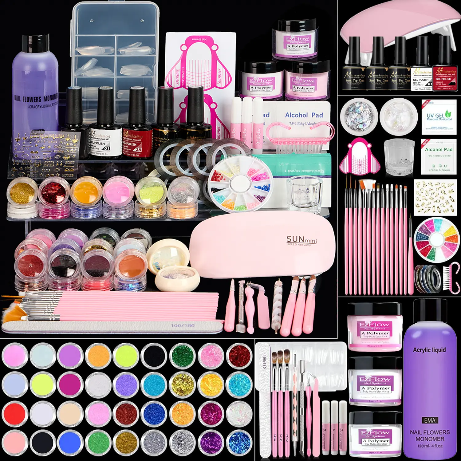 Acrylic Nail Kit for Beginners with Everything - Professional Manicure Kit with Drill, Acrylic Powder-Liquid Set, UV Gel Polish, Chic Cute Decoration Supplies for Home & Salon, Women's Christmas Gift, Diy Friendly