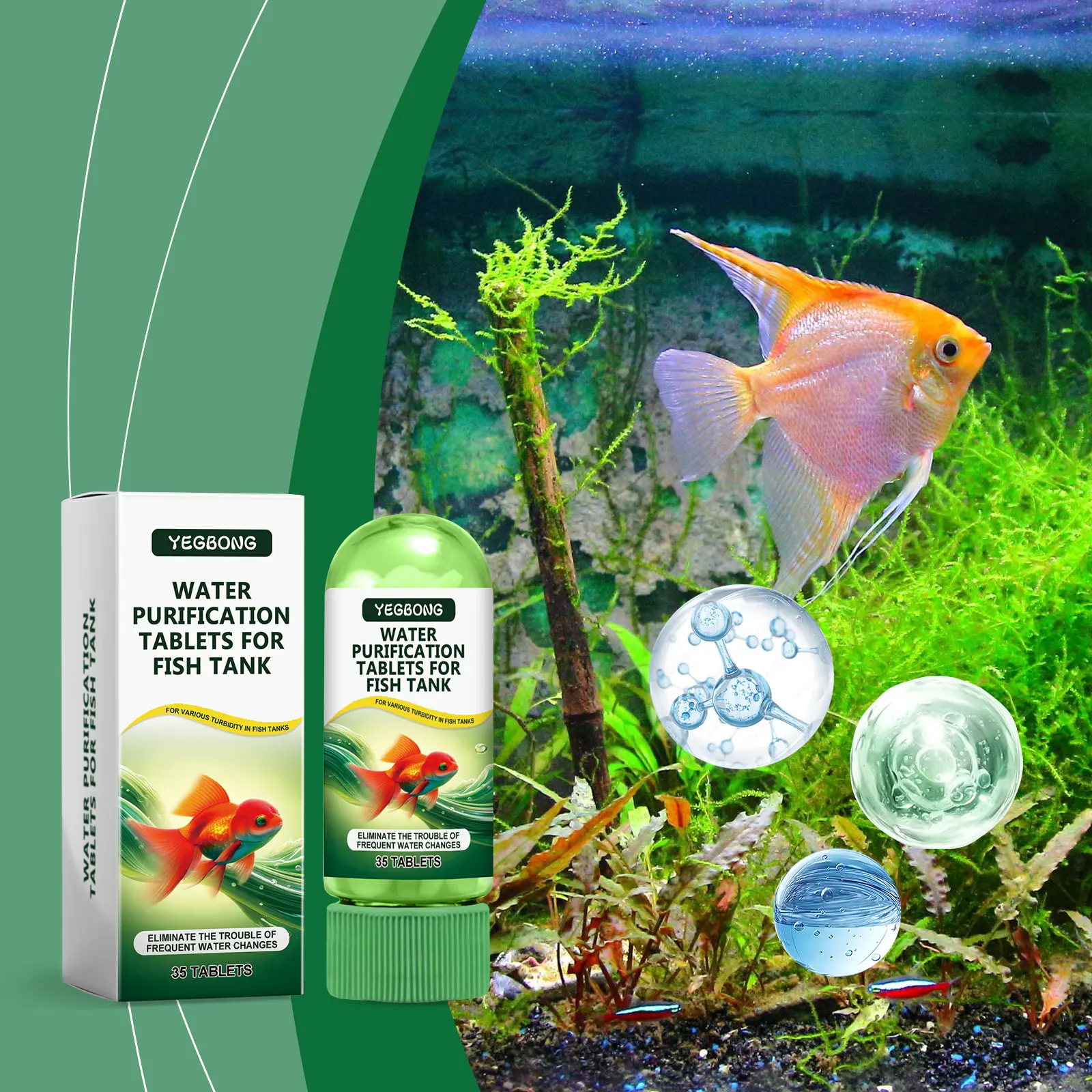 Fish Tank Water Purification Tablets, Powerful Algae Control, Deodorize, Decompose Organic Pollutants & Sludge Stains, Clear Water Quality, Convenient to Use