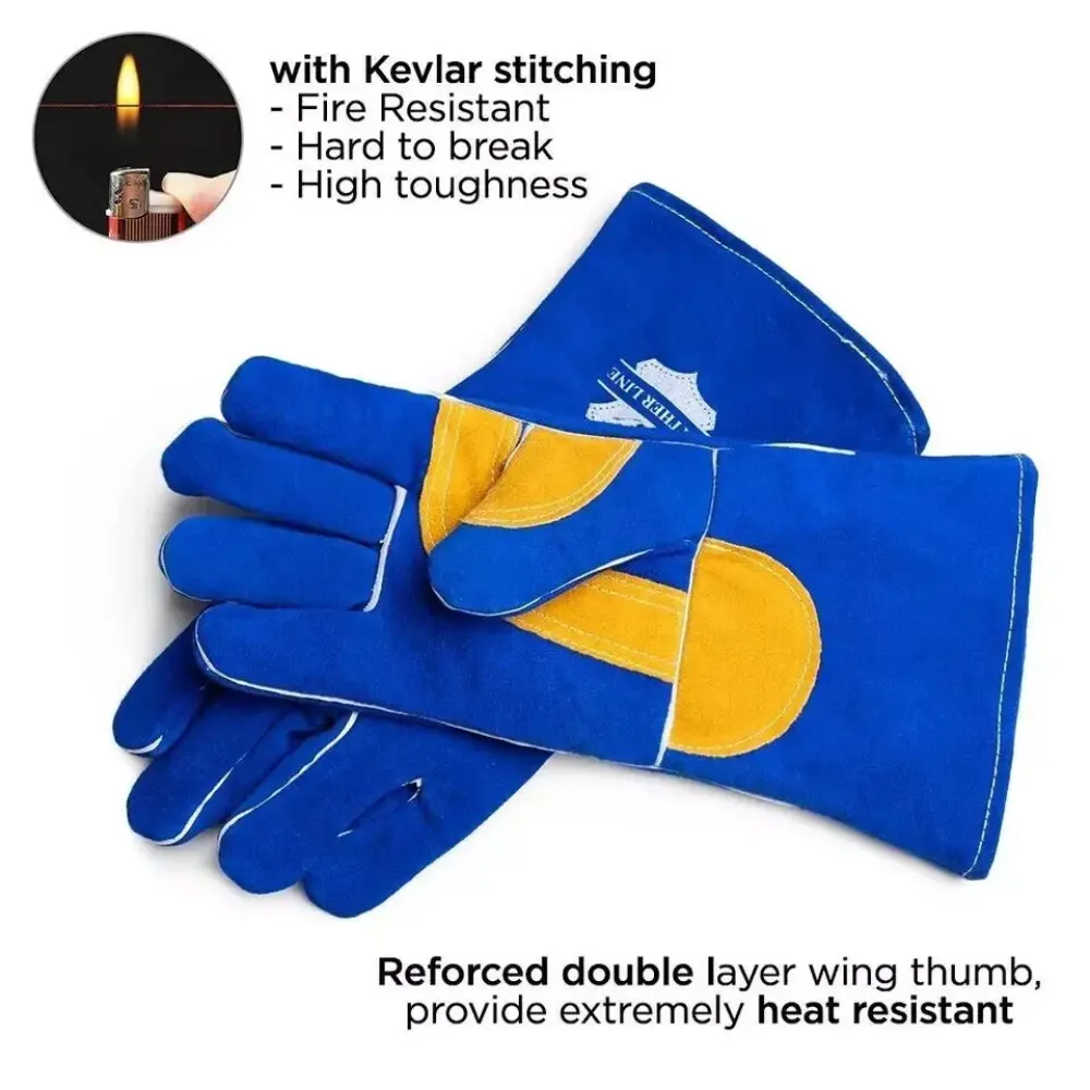 14-Inch Cowhide Leather Welding Gloves with Reinforced Stitching, Long-Cuff Work Gloves for Welding, Grilling and Industrial Tasks