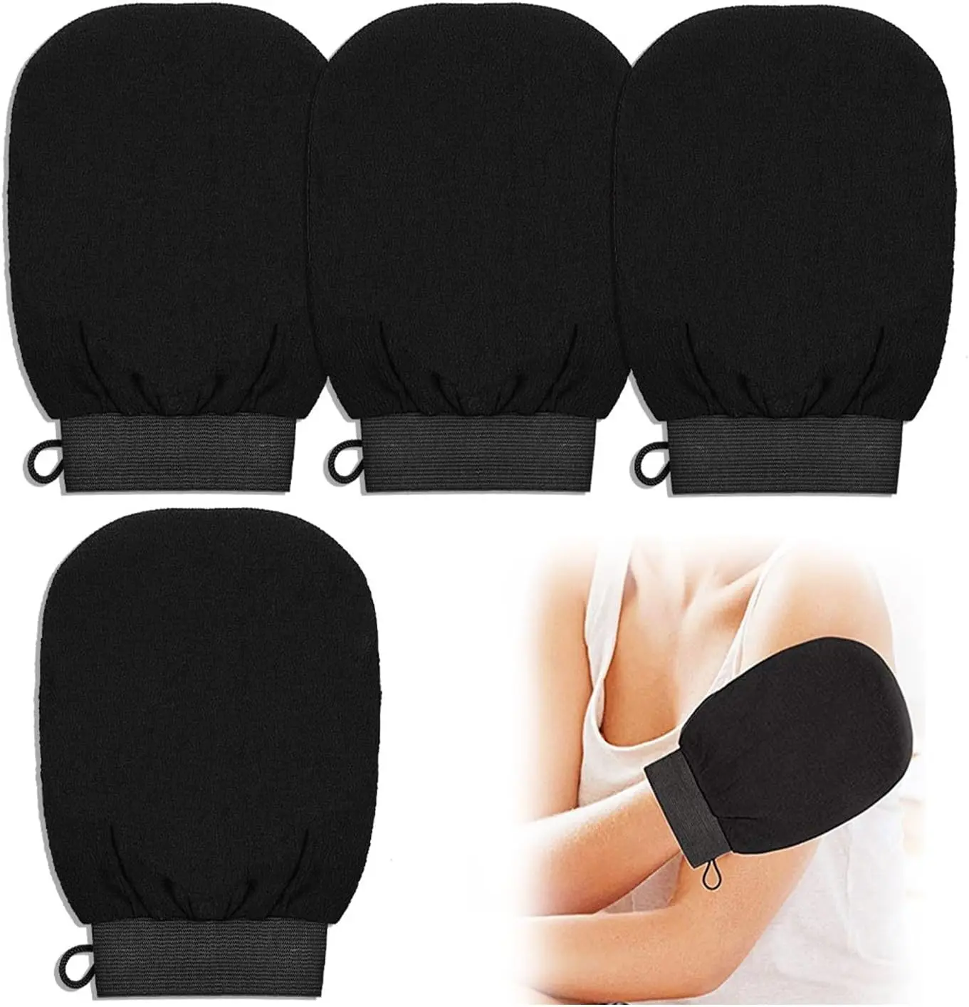 4 PCS Exfoliating Gloves, Exfoliation Scrubbing Mitt Black Deep Body Dead Skin Remover Shower Body Scrub Gloves for Women and Men