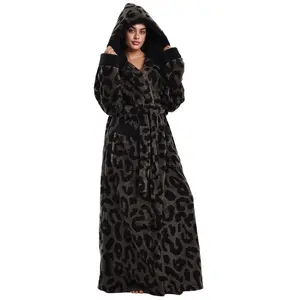 Msrlassn 1Pcs Cozy Soft Bathrobe Flannel Lined Hooded Robe for Women , Thickened Long Sleeve Pyjamas Cute Print Home Loungewear Sleepwear