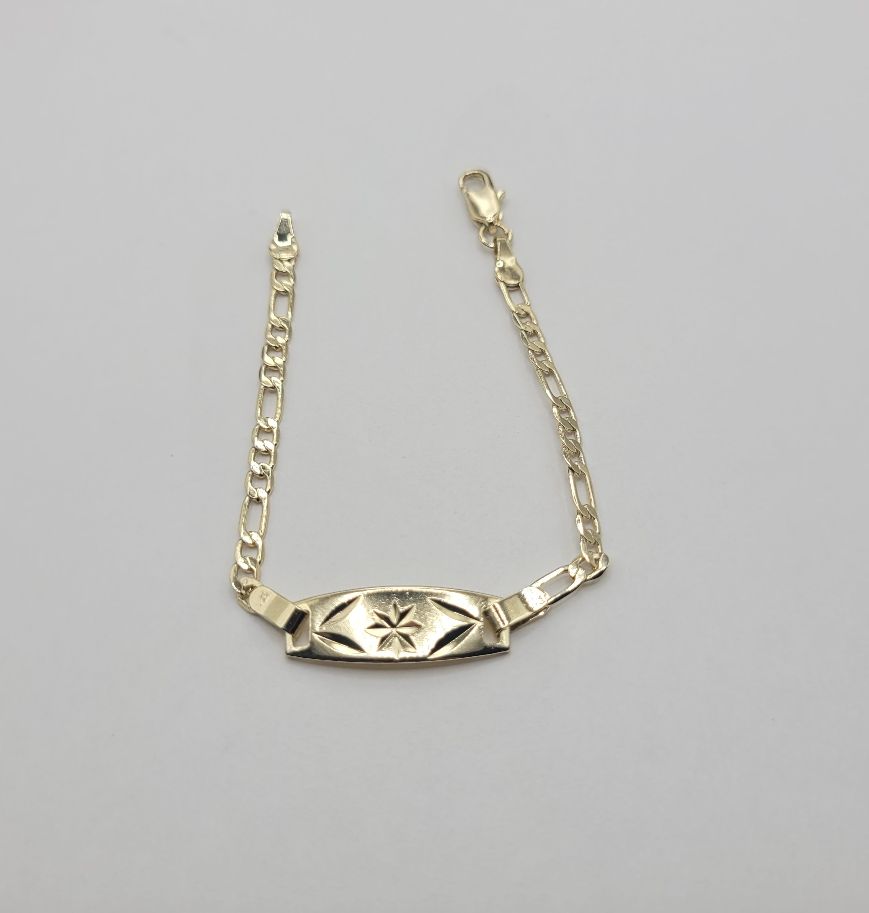 Baby Bracelet ID Star Figaro Chain Laminated-Gold 6 Inches Adjustable Jewelry Classic Elegant Design