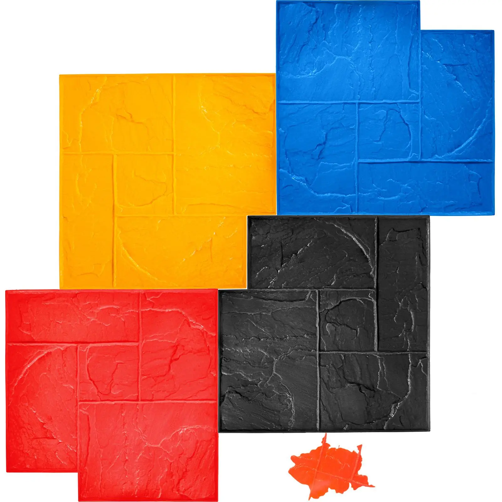 【FathersDayGift】VEVOR Concrete Texturing Skin,  , 24\"x24\" Concrete Stamps Mats Set, Polyurethane Concrete Stamping Mats, Slate Concrete Stamps, 4 PCS Realistic Concrete Texture Mat, Concrete Stamps for Walls/Floors