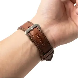 ROYAL Leather Watch Straps Tan Double Stitch with Silver Buckle High-End Nato Bands Resistant to Damage Easy Fit Customizable for Everyday Wear Men Business