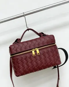 Woven Texture Vanity Crossbody Bag | Dual-Wear Design | Burgundy & Blush Pink