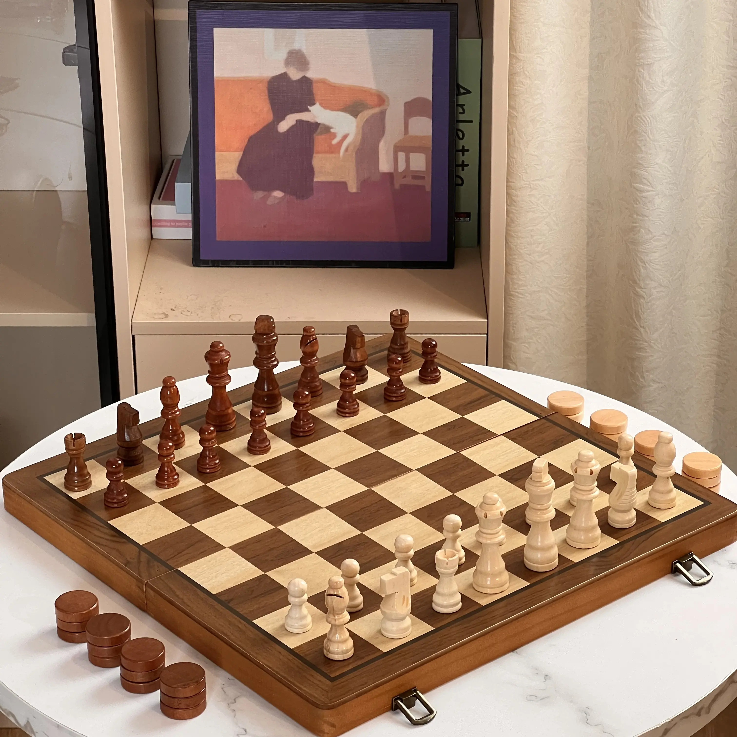 High-Quality Wooden Chess Checkers Combo |  Home Decor | Perfect Gift for Game Lovers, Holiday Present, Valentine’s Day Gift, Brain Teaser Toy, WoodenChessSet BoardGameNight ValentineGiftIdeas TravelGames FamilyFunToys