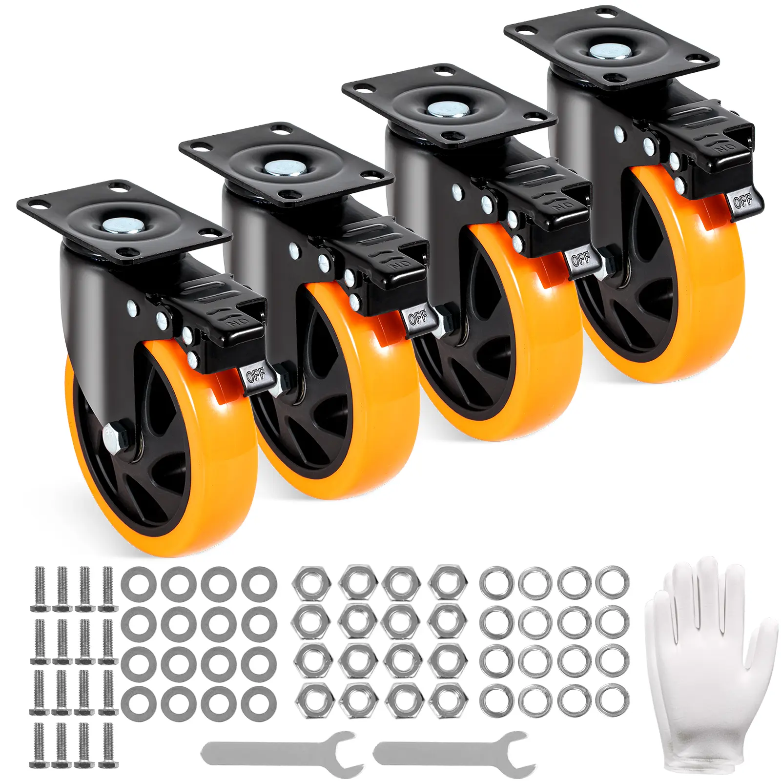【Summerfinds】VEVOR Caster Wheels 5-inch Swivel Plate CastersSet of 4with Security A/B Locking No Noise PVC WheelsHeavy Duty 450 lbs Load Capacity Per CasterNon-Marking Wheels for Cart Furniture Workbench, Lockable Wheels