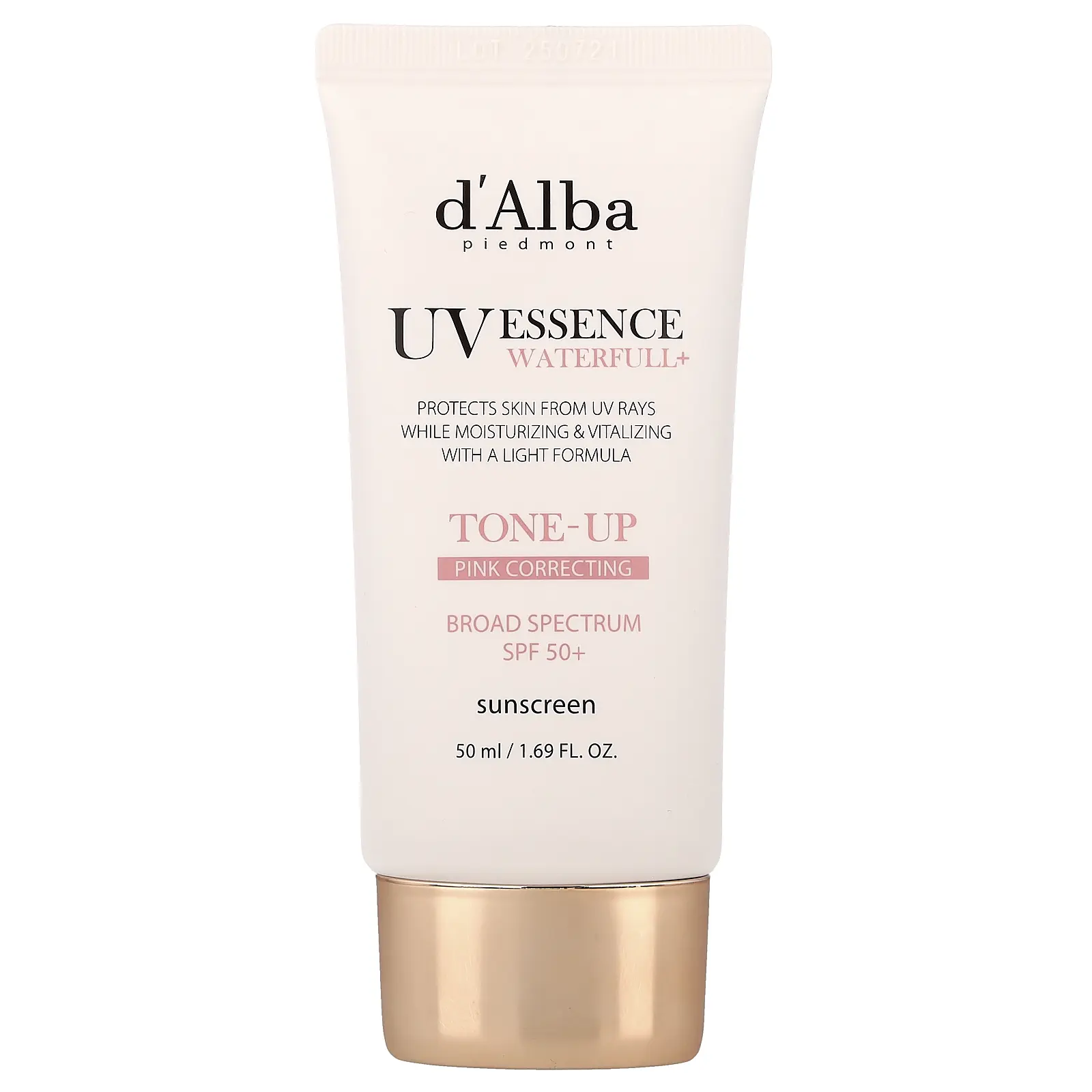 d'Alba UV Essence Waterfull+ Sunscreen, Tone-Up Pink Correcting, SPF 50+, 1.69 fl oz (50 ml) | HSA/FSA Eligible
