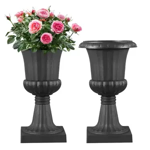 VEVOR Plastic Urn Planters, 9.8 x 16.5 Inch, 2 Pack Black Classic Flower Pots Front Porch Planters, Indoor & Outdoor Vase for Wedding, Party, Event, Home, Stage, Garden, Balcony, Patio Decoration