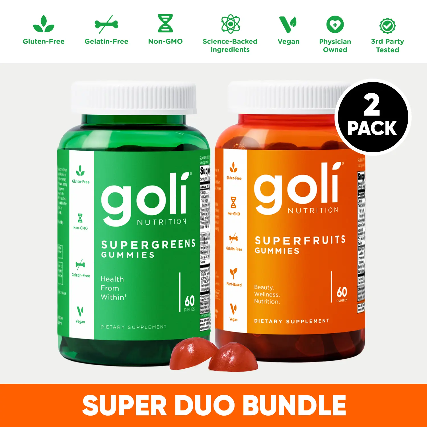 Super Bundle - Goli SuperGreens & Superfruits Duo - Collagen Promoting Vitamins & Minerals - Gelatin-Free, Gluten-Free, Vegan & Non-GMO