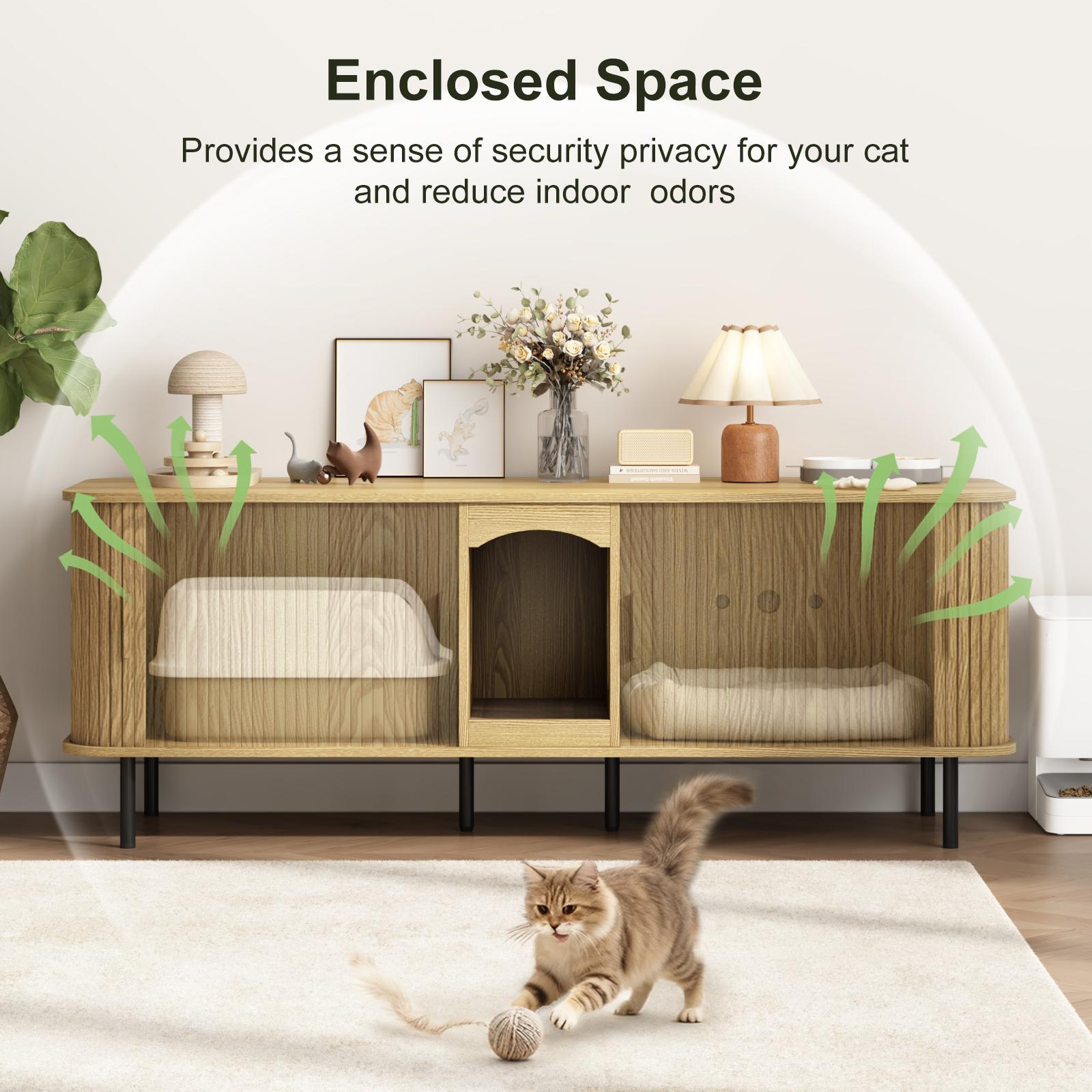 Fluted Hidden Cat Litter Box Enclosure – Modern Wood Furniture with Scratching Pad, Large Indoor Cat House Cabinet Side/End Table for Living Room & Entryway Fluted Hidden Cat Litter Box Enclosure – Modern Wood Furniture with Scratching Pad, Large Indoor Cat House Cabinet Side/End Table for Living Room & Entryway