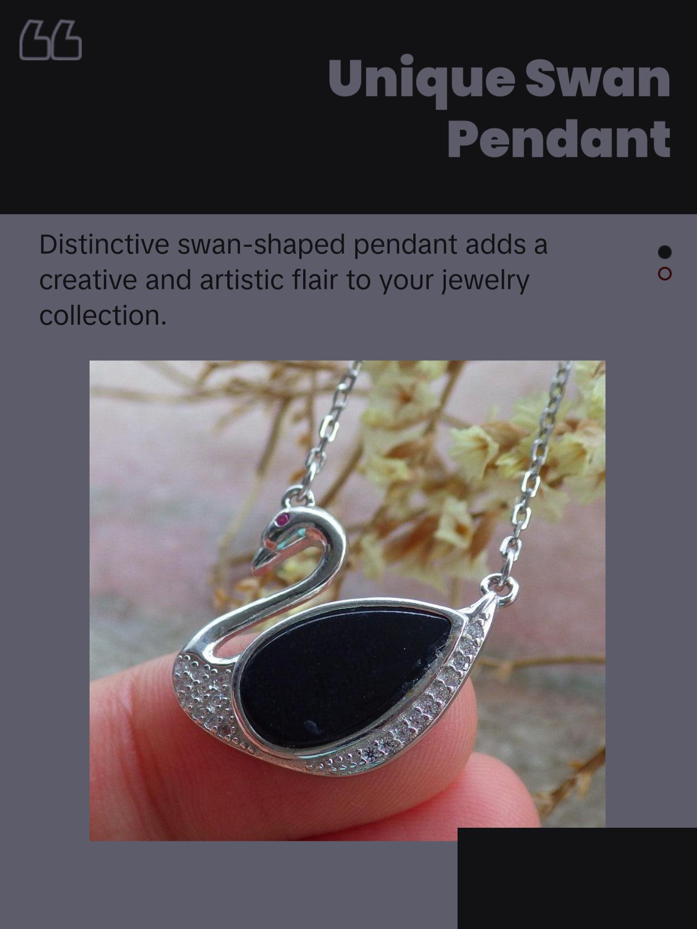 Silver 925 Certified 100% Natural Myanmar Burma A Jade Jadeite Black Dark Green Swan Pendant Necklace