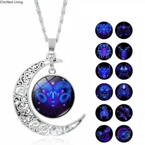 The Best-Selling 12 Constellation Necklaces in 2026 Twelve Zodiac Time Gemstones Moon Glass Pendants European and American Necklaces with Glowing Constellation Designs